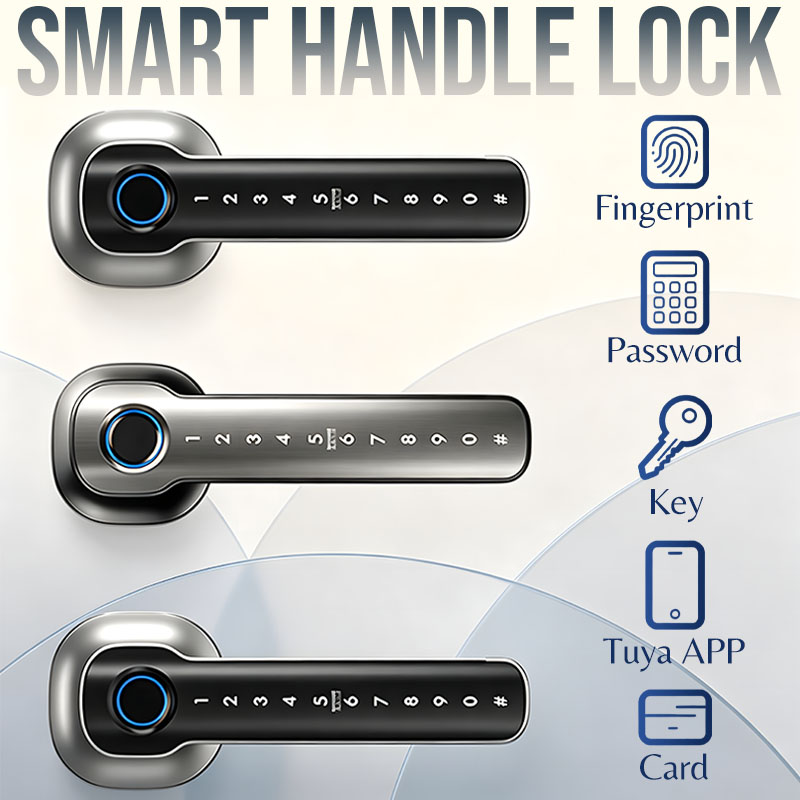 Home Automation Industry - ホームセキュリティデバイス スマート指紋認証ドアロック デジタル電子ハンドルロック パスワード/キー/Tuyaアプリ/カード解錠機能付き