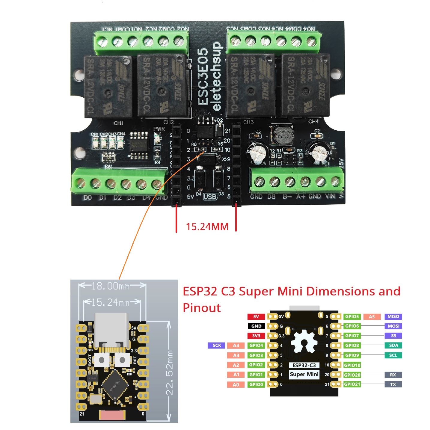 ESC3B04 ESP32-C3 産業用リレーボード 4CH - Home Automation Industry のレビューと価格