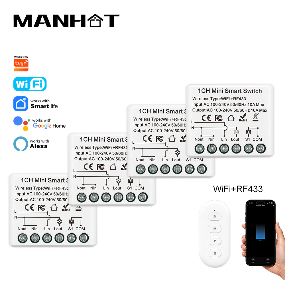 10A ミニ WIFI スマートスイッチ RF433Mhz  - Home Automation Ideas のレビューと価格